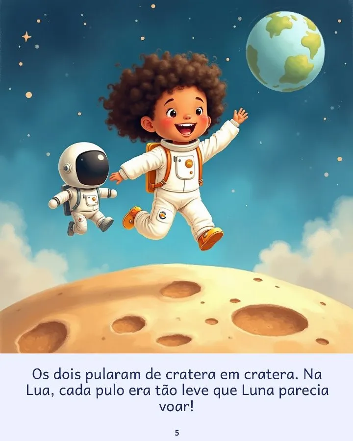 Página 5: Luna e o robô pulam entre as crateras da Lua